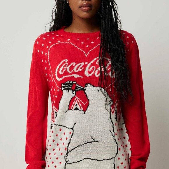 COCA COLA UGLY CHRISTMAS - Red & White Coke Polar Bear Crew Neck Knitted Sweater - Picture 1 of 9